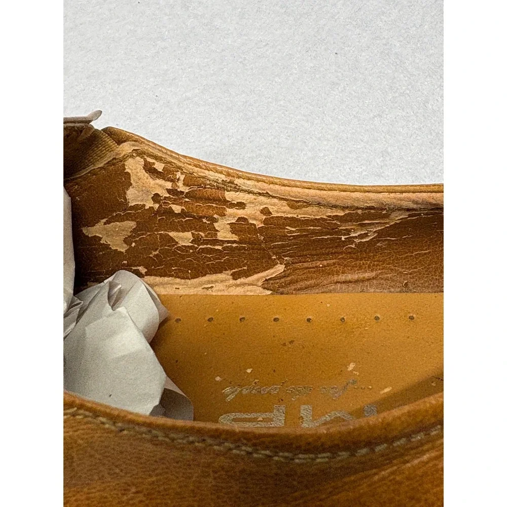 Jump for the People Mens Tan Leather Perforated Woven Slip On Loafers 10.5